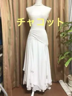 ホワイト（サテン&シフォンジョーゼット重ね）ロングスカート　チャコット❣️