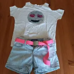 GAP スマイリーフェイス Tシャツとデニムショーツセット　★ベルトおまけ付き