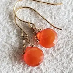カーネリアン♡天然石【アンク】K18 K10 橙 フックピアス☆アガット 好きも