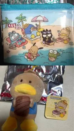 アヒルのペックルマスコット　スシロー×はぴだんぶい　ポーチぬいぐるみ２種セット