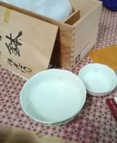 肥前 瑞光 花柄陶器 大小鉢セット 木箱入り 未使用保管