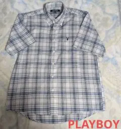 新品　PLAYBOY 半袖 Lサイズ シアサッカー　ボタンダウンシャツ