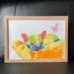 カラフルなフレンチブルドッグ　絵画　原画　現代アート　Ａ４サイズ アクリル画