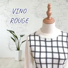 美品【M】VINO ROUGE レディース 格子柄ニット セーター パール付き