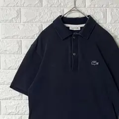 【希少色】LACOSTE ラコステ ラバーロゴ 半袖 ポロシャツ 紺ワニ 古着