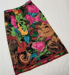 LEONARD FASHION カラフル花柄 フレアスカート シルク混