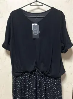 新品　ドッキング　ドット切り替えワンピース　L