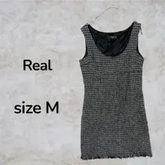 Real ノースリーブワンピース 黒と白 フリンジ仕上げ　ミニワンピース　古着