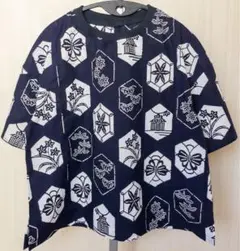 浴衣リメイクTシャツ　六角形モチーフ　リブ襟でランクアップ