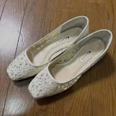 ダイアナ　フラットシューズ　レース　白24.5
