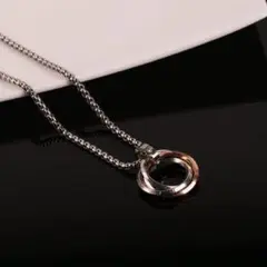 m11 ゴールド ステンレス 3連リング ネックレス メンズ レディース