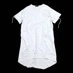 CIVARIZEシヴァーライズ　ホワイト ダメージ加工 ロング丈Tシャツ