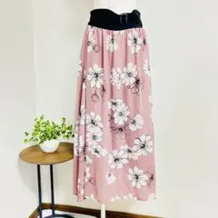✨良品✨フラワープリント 【L】フレアスカート ピンク可愛い エレガント
