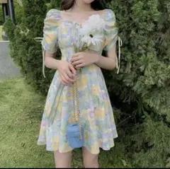 フレアワンピース シフォン 花柄947