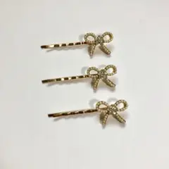 リボン型ゴールドヘアピン3本セット