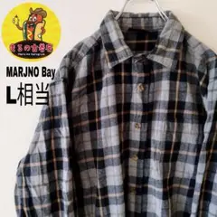 USA古着 MARJNO BAY　ネルシャツL相当　グレーダークネイビーチェック