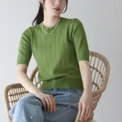 半袖サマーワイドリブニットトップスBLUEEAST