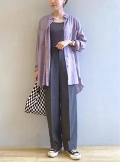 LOWRYS FARM エコレーヨンリネンBIGシャツ 長袖シャツ