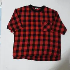 GU ジーユー メンズ トップス 赤と黒のチェック柄 半袖 Tシャツ