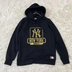 【ニューヨーク・ヤンキース】パーカー ゴールドロゴ 黒 レディース【M-L】