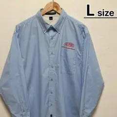 USA古着 ワークシャツ 長袖 L ライトブルー 水色 企業ロゴ DU PONT