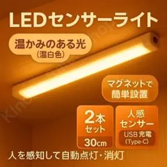 【簡単脱着】人感LEDライト 暖色系 30cm×2本セット センサーバーライト
