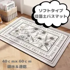【新品】珪藻土バスマット おしゃれ 北欧風 通気性抜群 浴室 花柄 白 R093