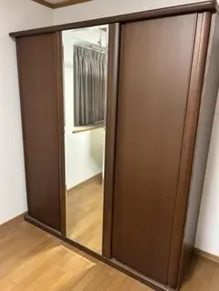 ⭐️手渡し限定⭐️ ブラウン スライドドアクローゼット ミラー付き