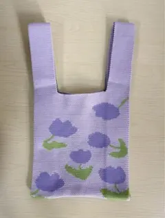 薄紫色 花柄 エコバッグ