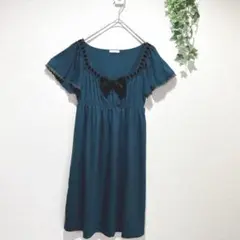 【レストローズ】黒リボン付きダークティールミニワンピース　サイズ2