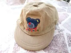 ミキハウス クマ刺繍×ロゴ　 ベージュ　キャップ　帽子　50cm　ベビー