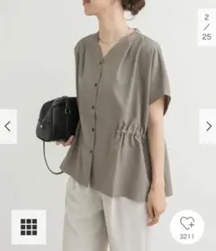 新品タグ付◉ KHAKI DOORS Vネックウエストギャザーブラウス