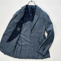 美品 BEAMS F テーラードジャケット コットン リネン ネイビー 段返り