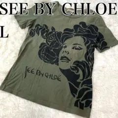 【SEE BY CHLOE】 半袖Tシャツ L レディース プリント 柄 ロゴ
