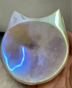 セール可愛いエンジェルオーラローズクォーツ猫お皿 原石 天然石