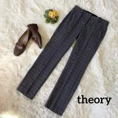 theory テーパードパンツ チェック カシミヤ混 羊毛 グレー サイズ0