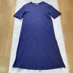 美品　ユニクロユー　ロングワンピース　ネイビー綿100% サイドスリット　L