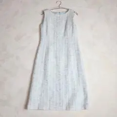 ✨美品 Harrods ツイードワンピース 上品ブルー系 ノースリーブ 38