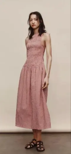 zara ギンガムチェックミディワンピース レッド 完売品