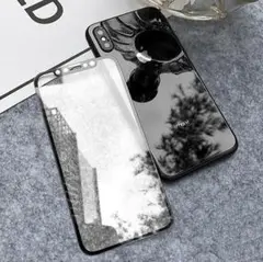 iPhoneX 鏡面仕上 ミラー加工 ガラス フィルム バンパーセット ブラック