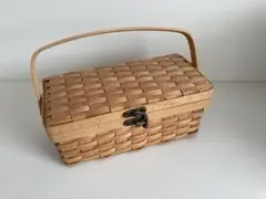 【美品】天然素材 編み込みバスケット 持ち手付き