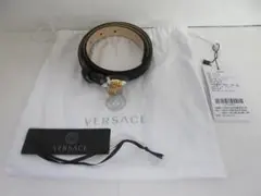 BEG9★ヴェルサーチ 未使用 レザーベルト メデューサ ブラック 巾着袋付