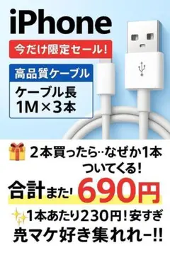 1M 3本 急速充電 iPhone 急速 充電ケーブル ライトニング まとめ売り