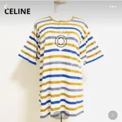 希少 CELINE セリーヌ ボーダー ロゴ 刺繍 Tシャツ カットソー