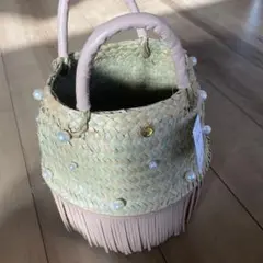 新品　カゴバッグ　パール　フリンジ　ベージュ　VERY STORE カゴBag