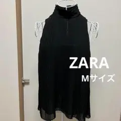 最安値☆【美品】ZARA シフォンノースリーブ プリーツトップス 黒 Mサイズ