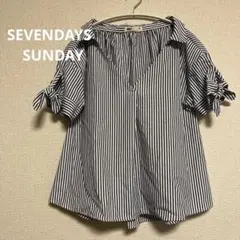 【未使用】 SEVENDAYS=SUNDAY ストライプシャツ 袖リボン 半袖