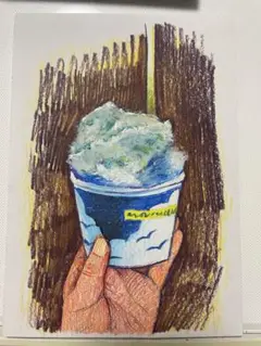 ブルーハワイミルクかき氷の色鉛筆イラスト