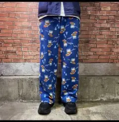USA 古着　ハローキティ　パジャマパンツ　ワイド　ルーズ　ブルー　size:L