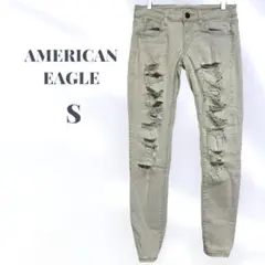 USA古着 AMERICAN EAGLE ダメージデニムパンツ S ライトブルー